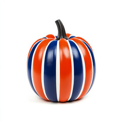 Sticker - Halloween pumpkin decorated in the colors of the Russian flag, with white, blue, and red stripes, isolated on white 