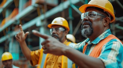 Aufkleber - Team of construction contractor talking  discussing about the building plan together at construction site Diverse ethnicity construction workers working together at construction site : Generative AI