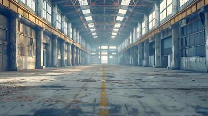 Aufkleber - Interior industrial corridor in abandoned factory construction and architecture : Generative AI