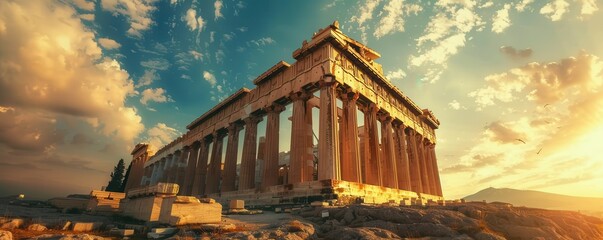 Illustration of ancient Greece, the birthplace of democracy and culture. Free copy space for text.