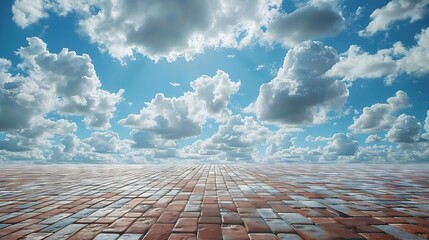 Poster - Empty brick floor and sky clouds background : Generative AI