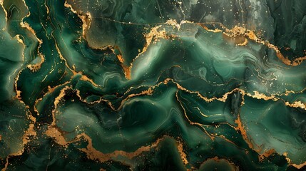 Poster - Processed collage of emerald green and gold marble texture Background for banner backdrop or texture for 3D mapping : Generative AI
