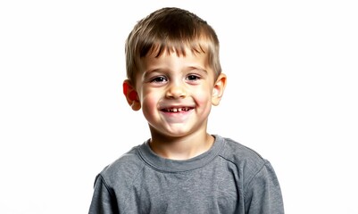 Canvas Print - A portrait of a happy little boy on a white background with copy space