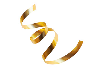 a thin curly gold ribbon for christmas and birthday present banner isolated against a white backgrou