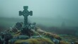 © Wasun - A Celtic cross stands tall amidst a misty landscape, symbolizing faith and hope. The weathered stone base and shrouded background create a sense of timelessness.