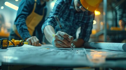 Aufkleber - Civil and construction engineers are working on a blueprint drawing with precision to guarantee a flawless result : Generative AI