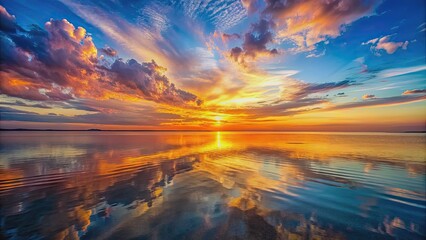 Wall Mural - sundown on the sea with colorful sky reflected in the calm water, sunset, ocean, twilight, horizon, 