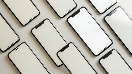 Poster - flat rays collection of smartphone mockup blank screen isolated with clipping path on white background : Generative AI