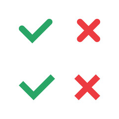 Wall Mural - simple set of green checkmark and red cross in 2 variations isolated on white background. vector ico