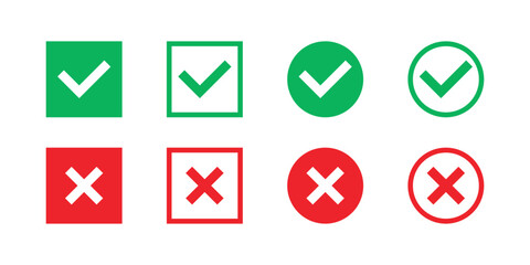 Wall Mural - checkmark and cross buttons in different variations isolated. correct and wrong choices. vector icon