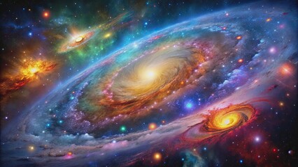 Stunning image of colorful galaxies and nebulae in the vast universe, galaxies, nebulae, space, stars, universe