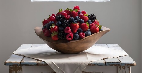 Canvas Print - Collection of ripe berries, raspberries, strawberries, blackberries, and blueberries - 1