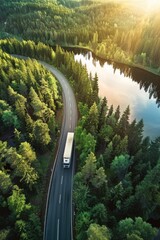 Wall Mural - Truck driving on rural road near forest