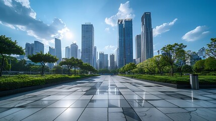 Poster - City square and skyline with modern buildings scenery : Generative AI