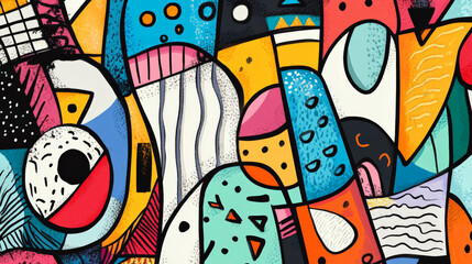 An engaging doodle art header filled with a mix of abstract shapes and textured patterns, using a vibrant color palette to create a dynamic design.