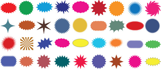 Wall Mural - colorful starburst and burst sticker collection, vibrant shapes, ideal for design projects, patterns