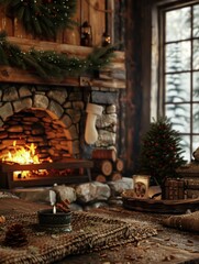 Sticker - Cozy Living Room with Fireplace