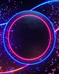 Poster - black circle sign with blue and purple neon rim.