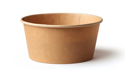 Poster - Side view closeup of empty single brown paper bowl isolated on white background with clipping path : Generative AI
