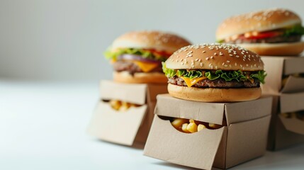 Poster - Stack of fast food Boxes on white Background : Generative AI
