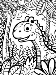 Sticker - coloring book page, simple dinosaur doodle