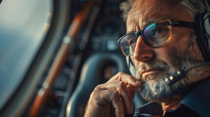 Poster - Premium business requires premium transport Shot of a mature businessman using a mobile phone while traveling in a helicopter : Generative AI
