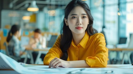 Poster - Diverse engineer team working at the office table with construction plans and architect equipment and planning construction project Focus on an asian vietnamese woman team leader holdi : Generative AI