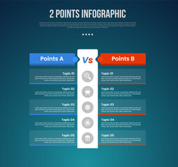 2 or two point template comparison versus things in infographic with table point no boundaries with big vertical box with modern dark style for slide presentation