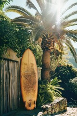 Canvas Print - Surfboard near palm tree