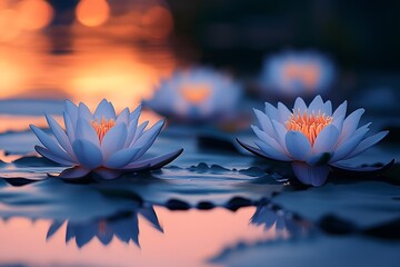 Poster - lotus flower in the pond in sunset