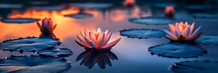 Poster - pink water lily flower at sunset