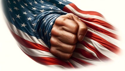 Wall Mural - A clenched fist rises in front of the American flag, embodying strength and resolve. This Veterans Day image honors the unwavering spirit and sacrifices of our nation's heroes.