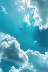 Canvas Print - Airplane in Cloudy Blue Sky