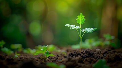 Canvas Print - A Young Sapling Emerging from the Forest Floor