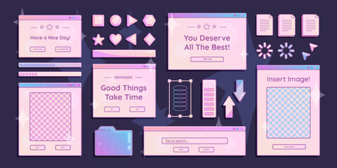 Wall Mural - computer screens, opened windows with short phrases and elements, loading bars and cursors, folders 