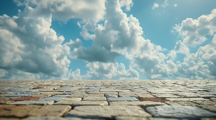 Canvas Print - Empty brick floor and sky clouds background : Generative AI