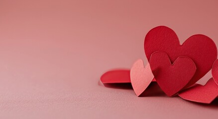 Red Paper Hearts on a Pink Background for Valentine's Day Celebration