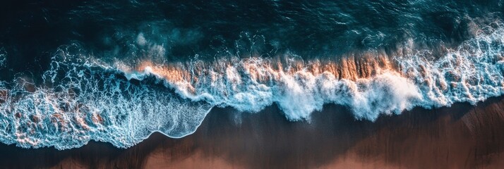 Wall Mural - Aerial View of Waves Breaking on a Black Sand Beach