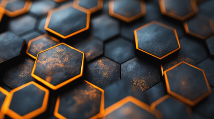 Wall Mural - a close up of a black and orange hexagonal pattern