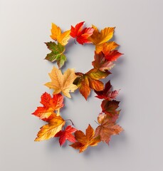 Sticker - Colorful Autumn Leaves Formed Into the Number Eight on White Background