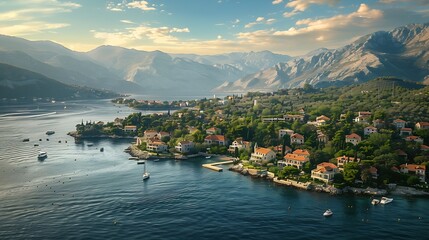 Wall Mural - Luxury coastline of Town of Tivat archipelago of Montenegro : Generative AI