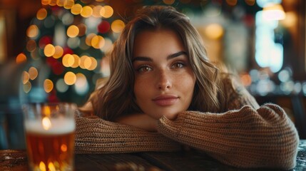 Young woman confidently declining alcohol at a festive party