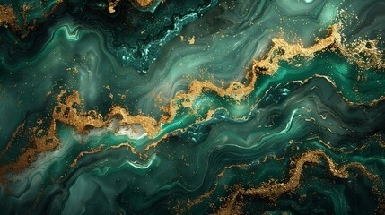 Poster - Processed collage of emerald green and gold marble texture Background for banner backdrop or texture for 3D mapping : Generative AI