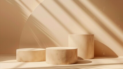 Aufkleber - Three beige light podium for cosmetic product presentation : Generative AI