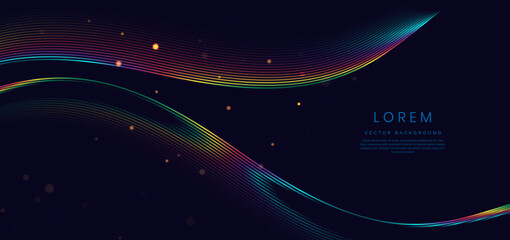 colorful wave and light on dark blue background.