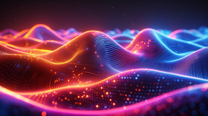 Wall Mural - abstract background with neon waves and dots on abstract light background