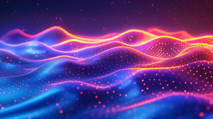 Wall Mural - abstract background with neon waves and dots on abstract light background