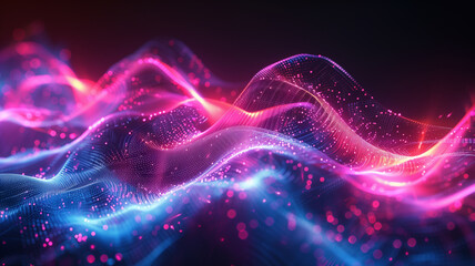 Wall Mural - abstract background with neon waves and dots on abstract light background