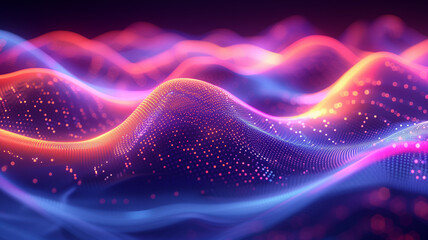 Wall Mural - abstract background with neon waves and dots on abstract light background