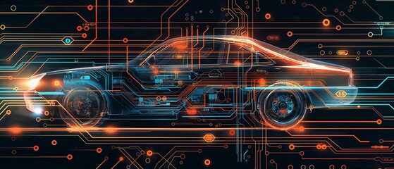 Wall Mural - Technology background using automotive circuit board